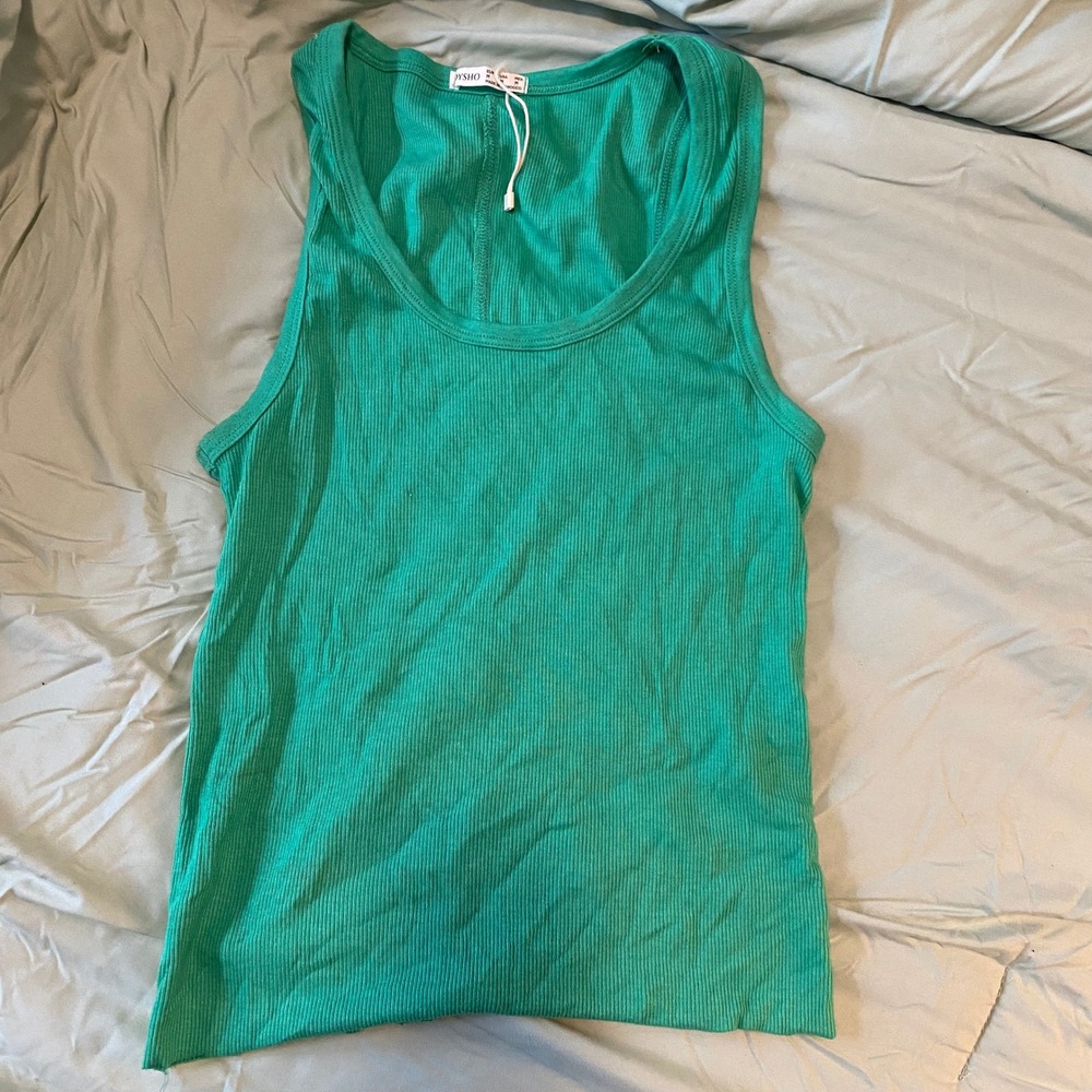 Oysho Ribbed Tank Top Women Size M Green Scoop Neck Sleeveless Slim Fit